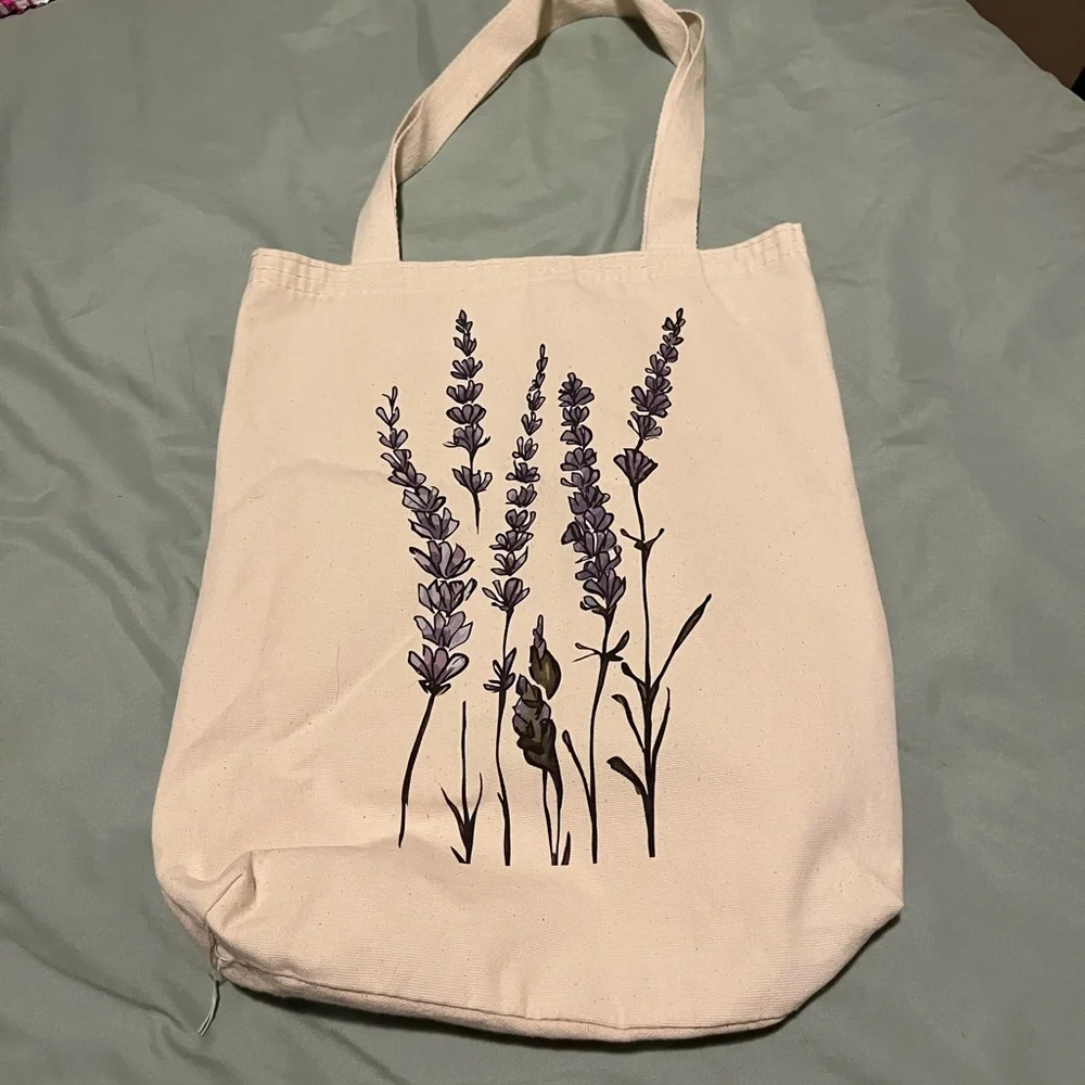 Lavender Print Canvas Tote Bag - Picture 1 of 3